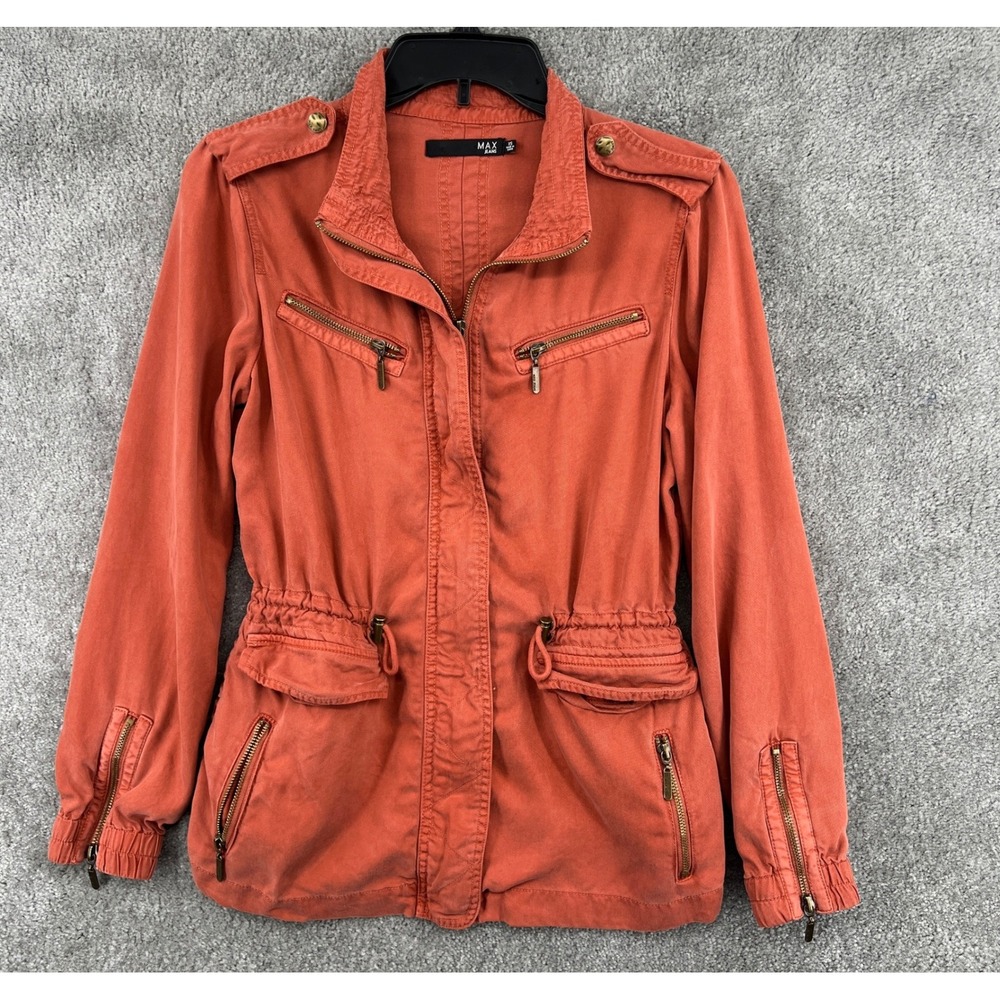 Max Jeans Tencel Utility Filed Jacket Size XS Rust Full‎ Zip Cargo Epaulettes